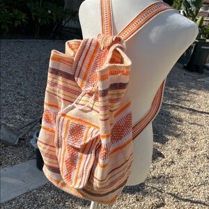 NWOT Colorful Backpack Boho Beach Bag Embroidered Cream Orange